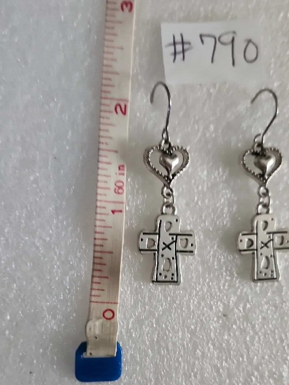 Hand Crafted Silver Heart & Cross Dangle Earrings